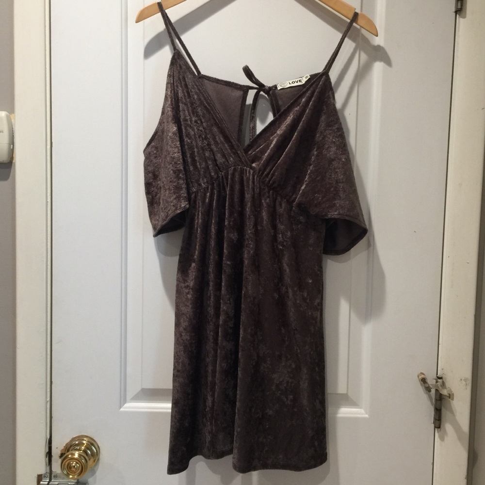 WORN ONCE Crushed Velvet Brown Cold Shoulder Dress